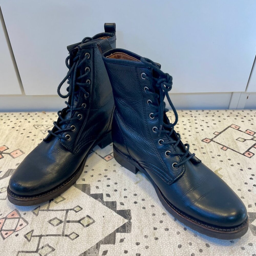 Frye Veronica Combat Boots- black, size 9.